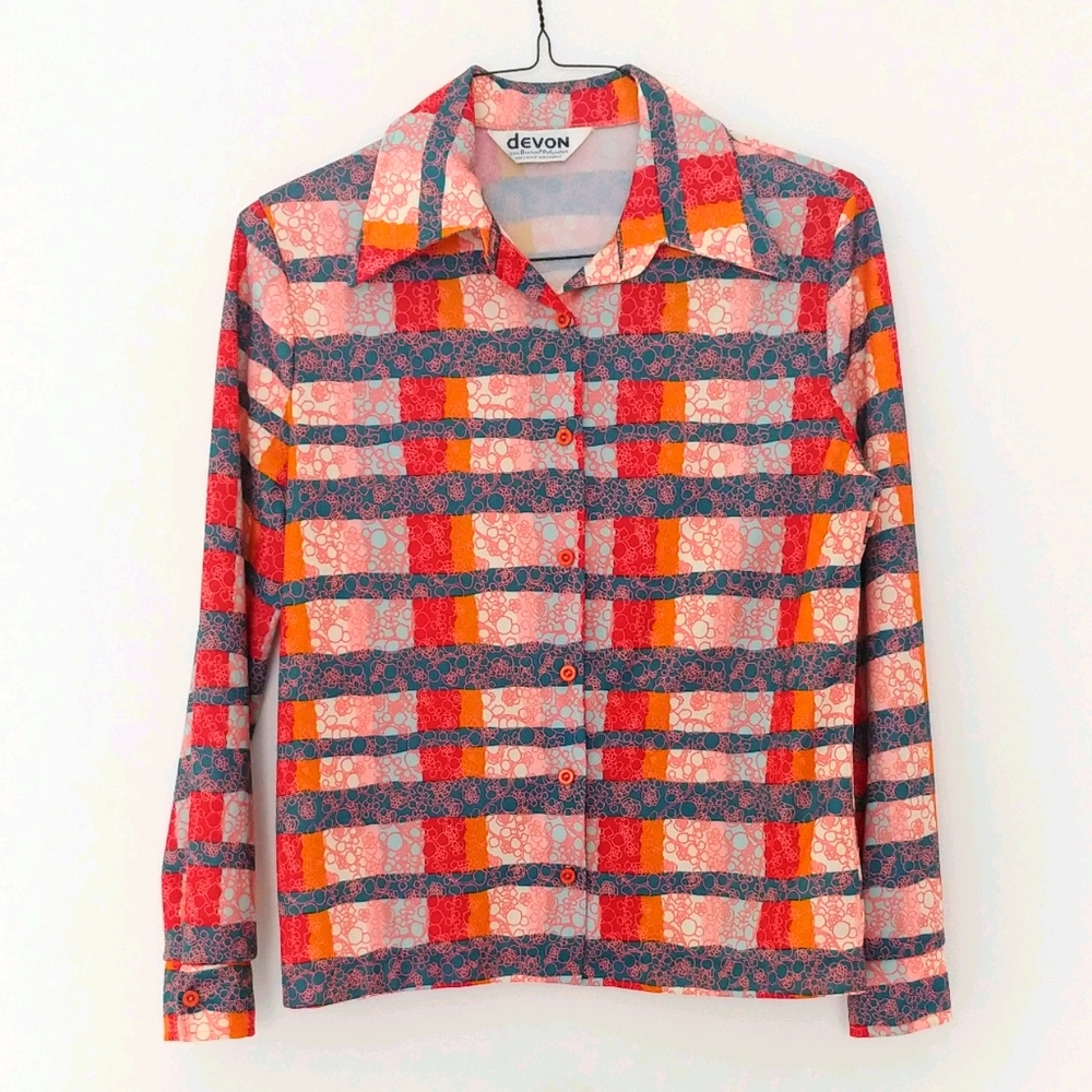Vintage Devon 1970's Polyester Button Down Blouse